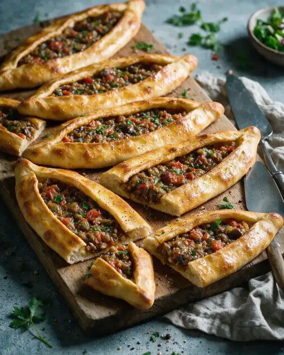 Kleine Pide mit Auberginenfüllung (KI-Illustration)