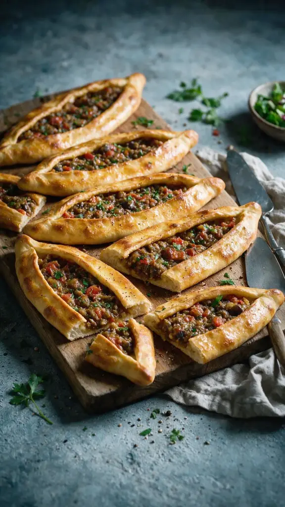 Kleine Pide mit Auberginenfüllung