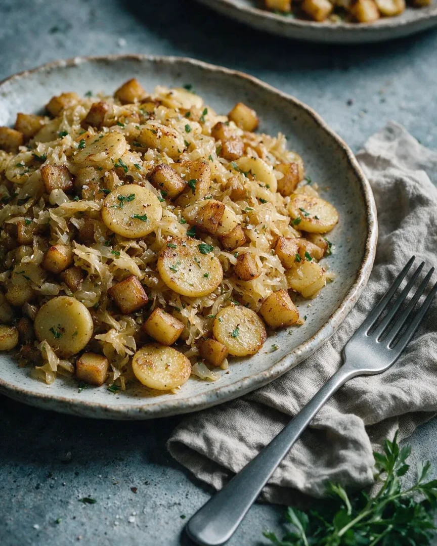 Knoephla mit Kartoffeln und Sauerkraut (KI-Illustration)