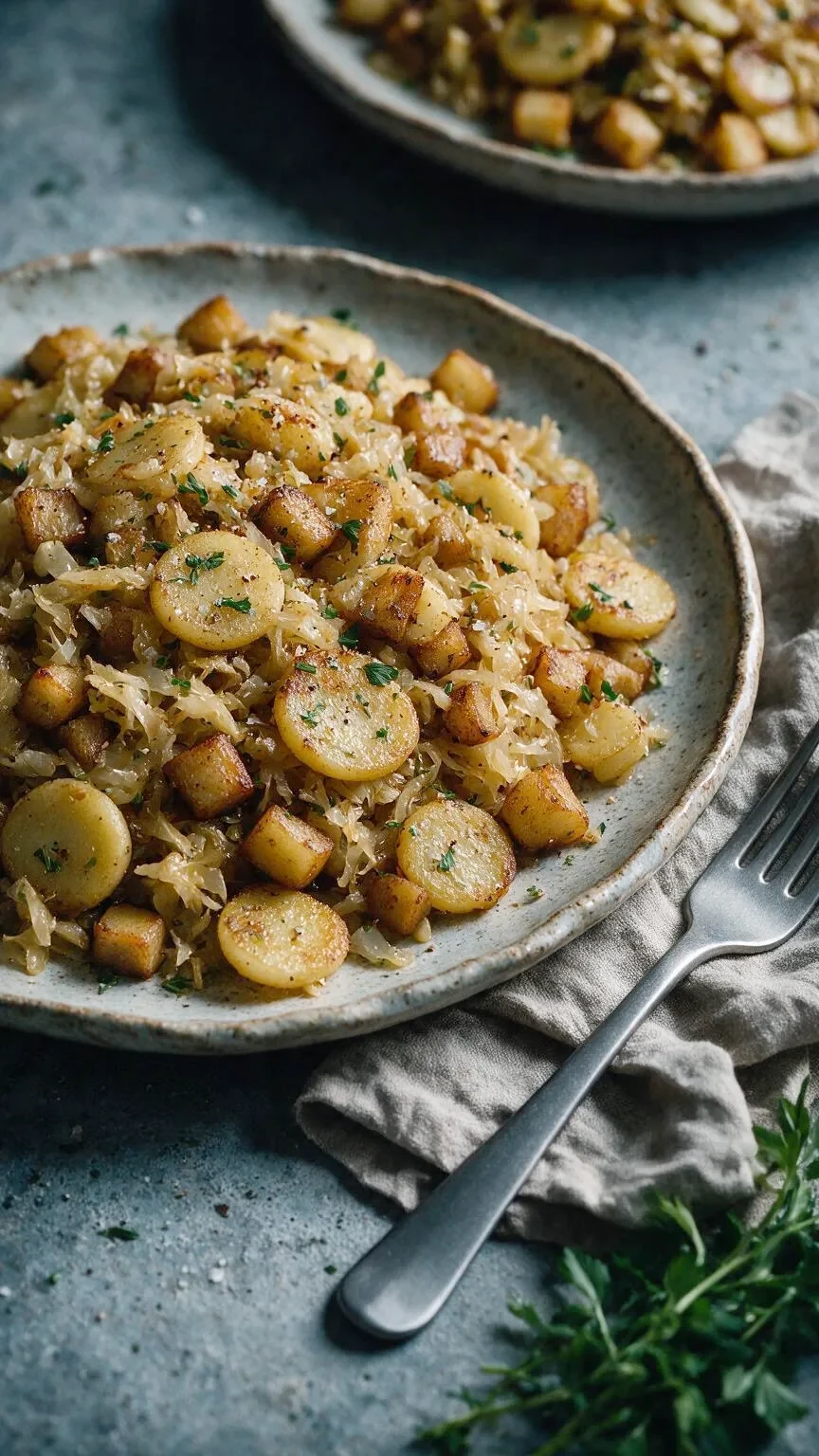 Knoephla mit Kartoffeln und Sauerkraut