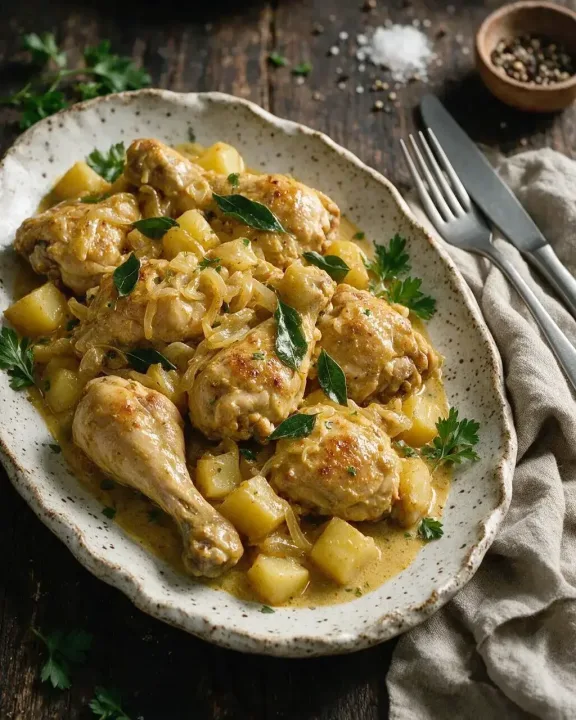 Kokos-Hähnchen mit Kartoffeln (KI-Illustration)