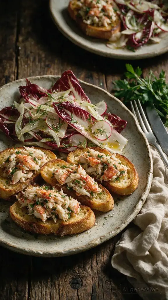 Krabbentoast mit Chicorée-Salat