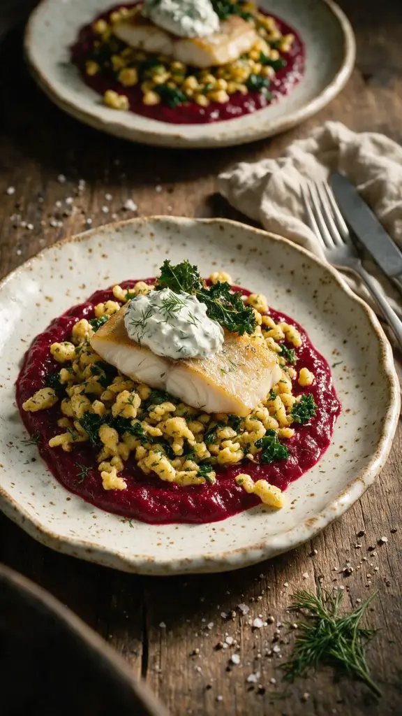 Stör mit Kräuterspätzle