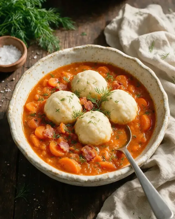 Karotten-Eintopf mit Klößchen (KI-Illustration)