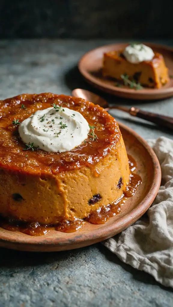 Kürbis-Brotpudding mit Pflaumen