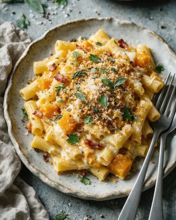 Kürbis-Pasta mit Taleggio (KI-Illustration)