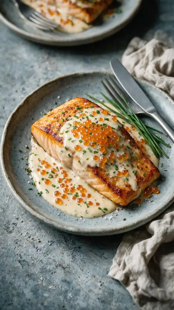 Gerösteter Lachs mit Sahnesauce