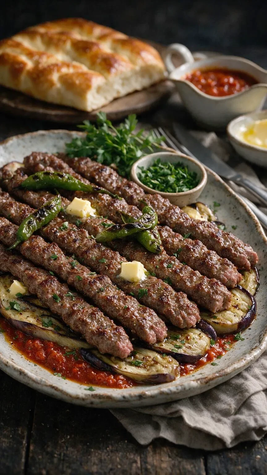 Lamm-Kebabs mit Aubergine (KI-Illustration)