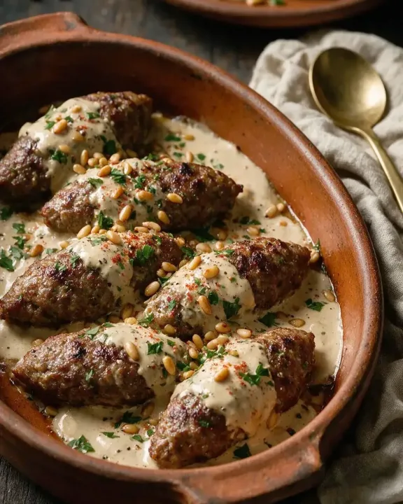 Lamm-Kofta mit Tahini-Sauce (KI-Illustration)