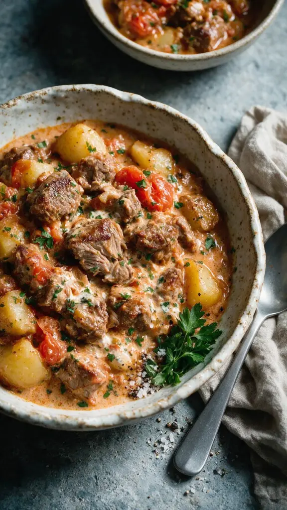 Lammeintopf mit Tomaten und Lauch