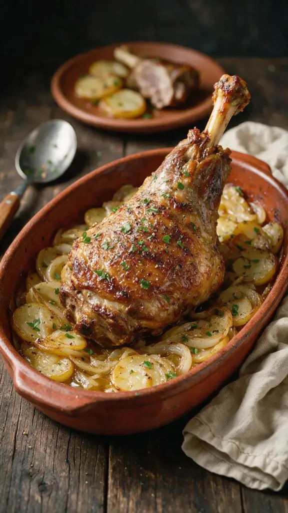 Lammkeule auf Zwiebelkartoffeln