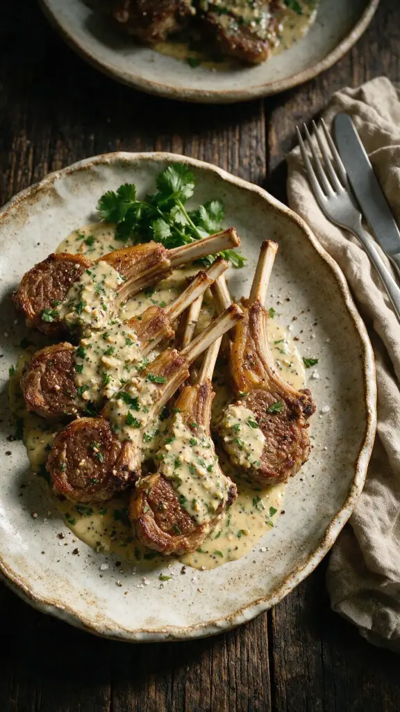 Lammkoteletts mit Mandel-Mohn-Sauce