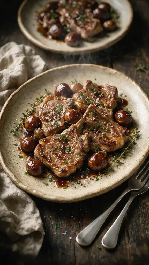 Melasse-Lammkoteletts mit Kastanien