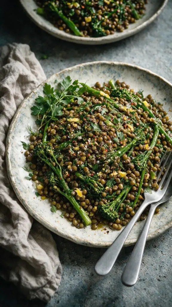 Warmer Linsensalat mit Brokkolini