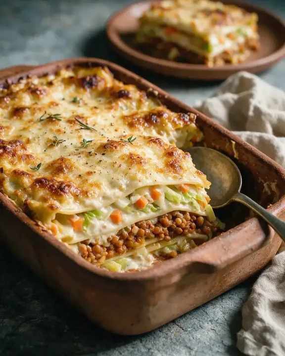 Linsen-Gemüse-Lasagne (KI-Illustration)