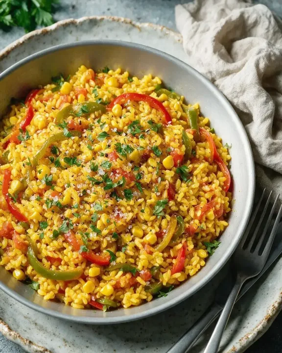 Mais-Paprika-Paella (KI-Illustration)