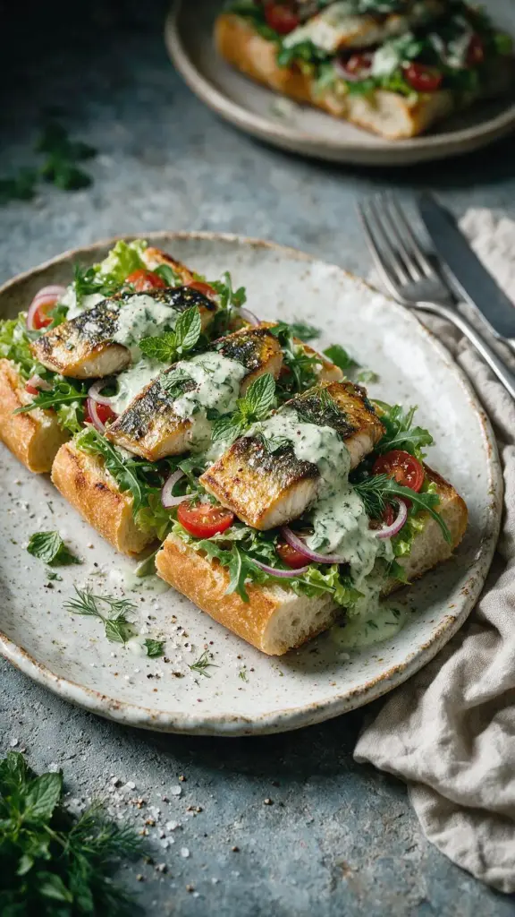 Makrelen-Baguette mit Minz-Dressing