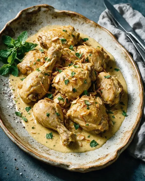 Mandelhähnchen mit Joghurt-Minz-Sauce (KI-Illustration)