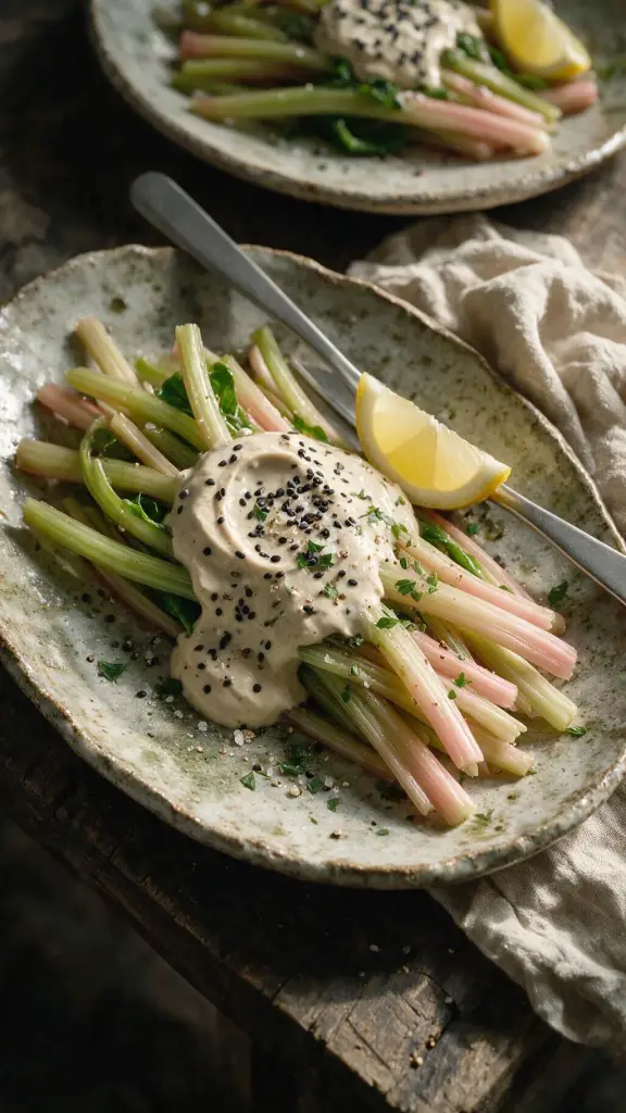 Mangoldstiele mit Sesam-Joghurt