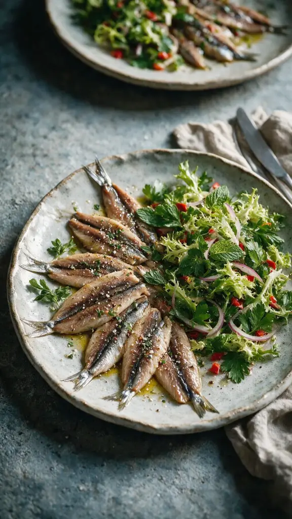 Sardellen mit Kräutersalat