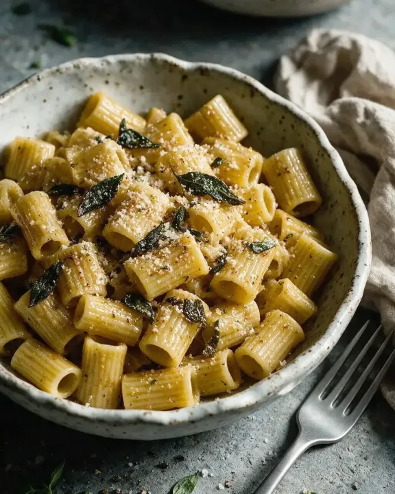 Mezzi Rigatoni mit Salbeibutter (KI-Illustration)