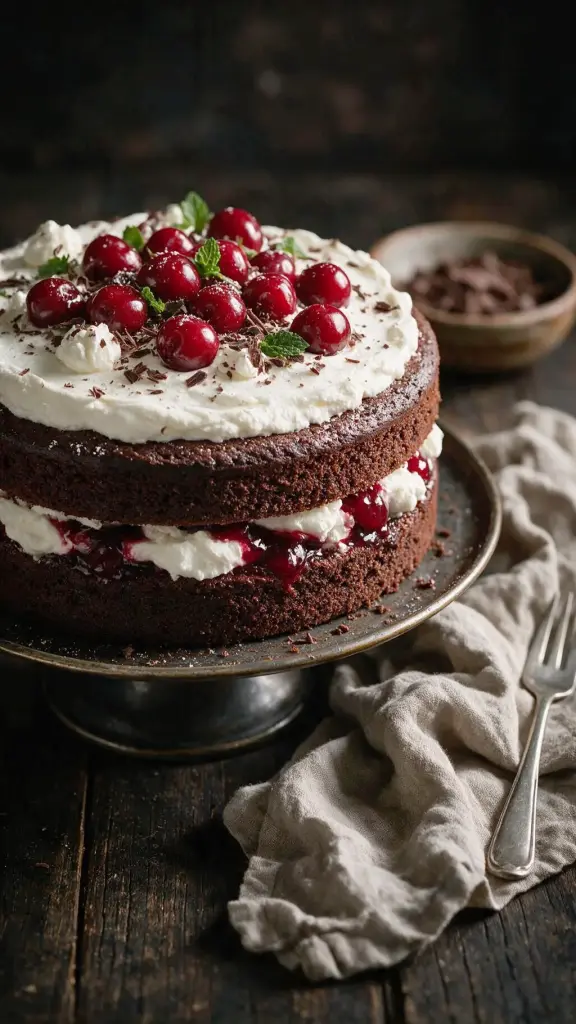 Schokoladenkuchen mit Kirschen