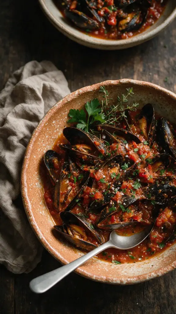 Muscheln in pikanter Sauce