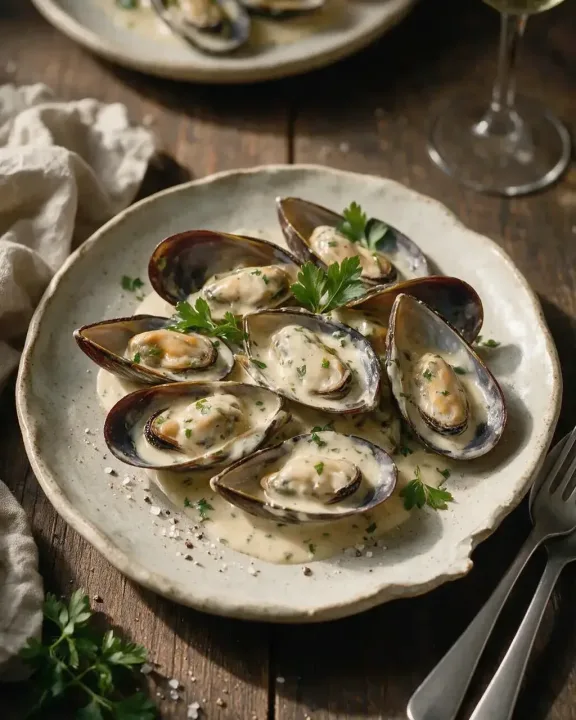 Muscheln in Sahnesauce (KI-Illustration)