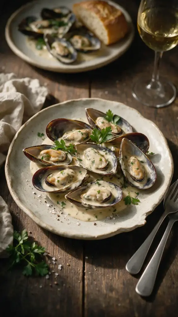 Muscheln in Sahnesauce