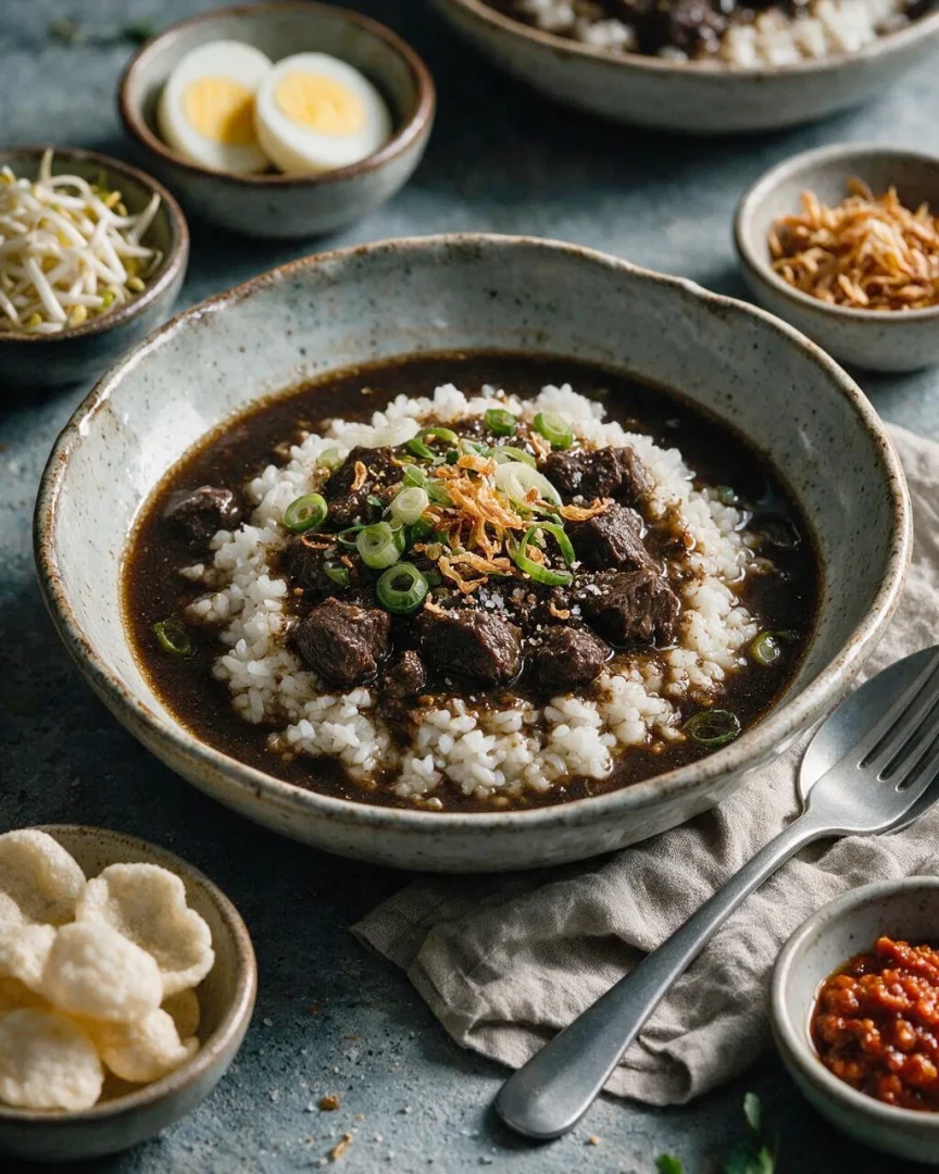Nasi Rawon: Rindfleischsuppe (KI-Illustration)