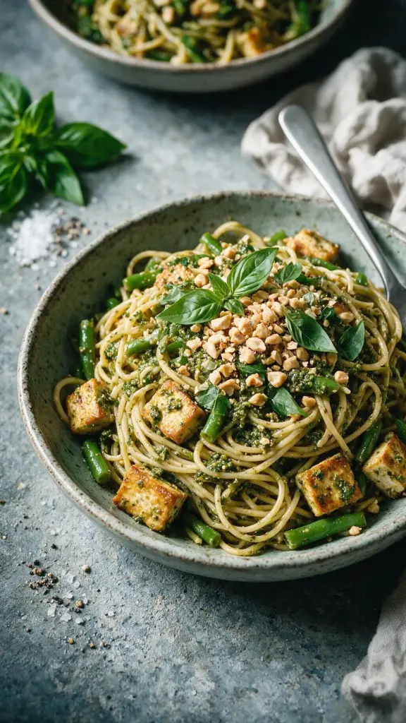 Spaghetti mit Erdnuss-Pesto