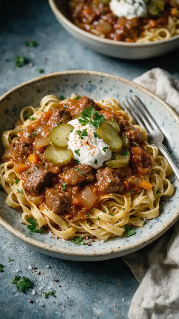 Gulasch mit Gewürzgurken