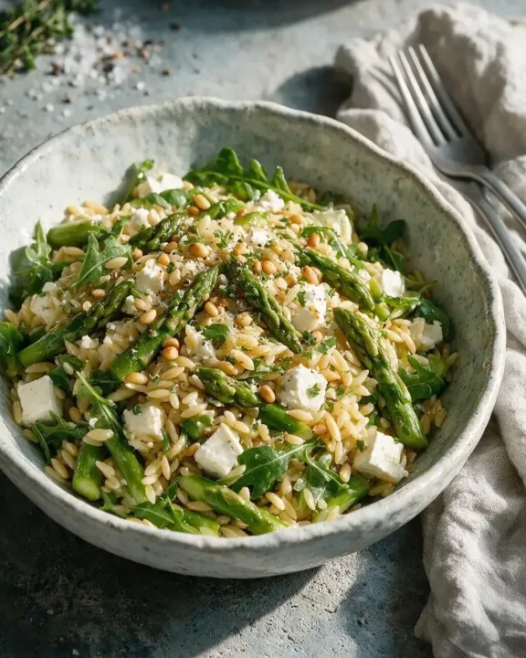 Orzosalat mit grünem Spargel (KI-Illustration)