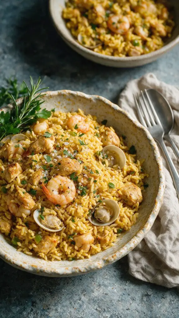 Paella mit Hähnchen und Meeresfrüchten