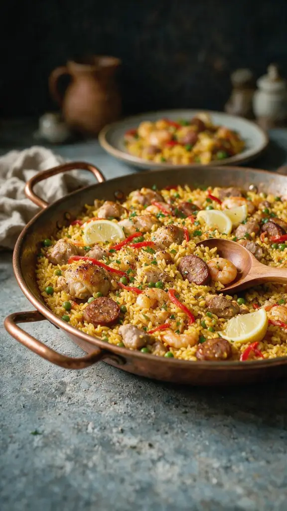 Paella mit Hähnchen und Schwein