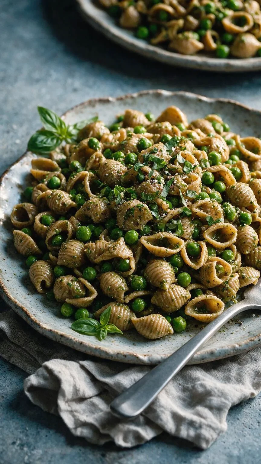 Pesto-Nudelsalat mit Erbsen