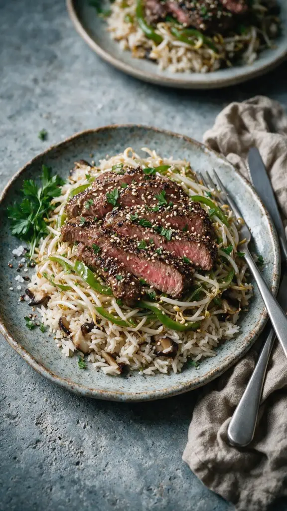 Pfeffersteak mit Sprossen