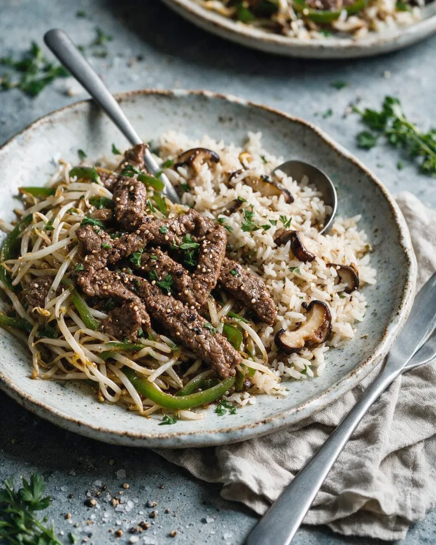 Pfeffersteak mit Sprossen (KI-Illustration)