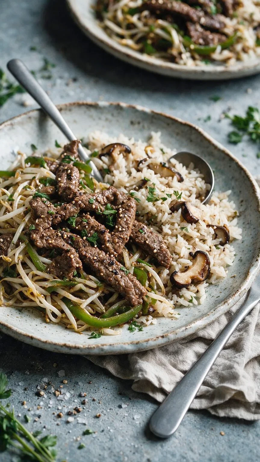 Pfeffersteak mit Sprossen