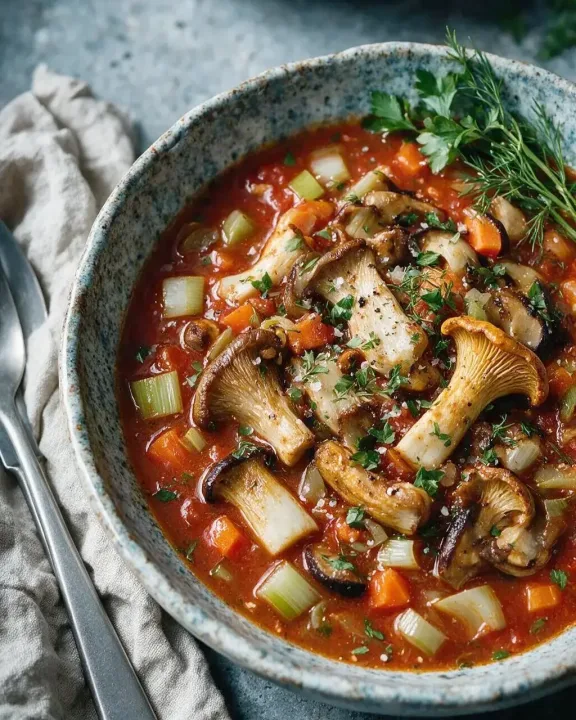 Pilz-Fenchel-Eintopf mit Tomaten (KI-Illustration)