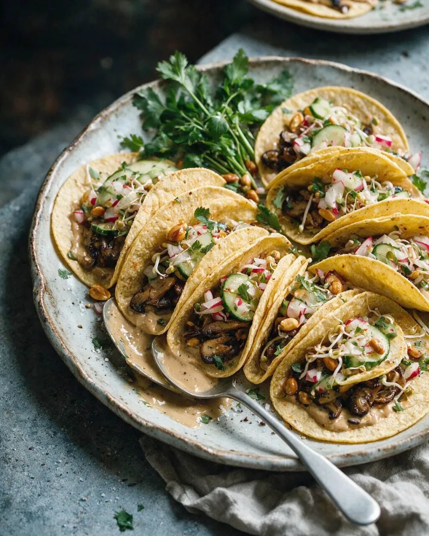 Pilz-Tacos mit Sesamsauce (KI-Illustration)