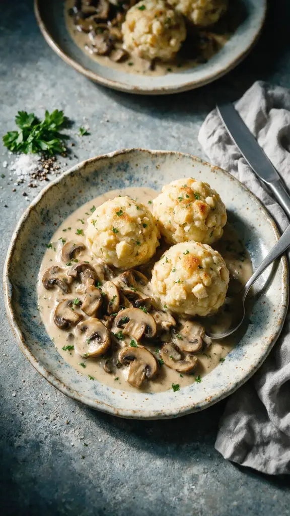 Pilzgulasch mit Semmelknödeln
