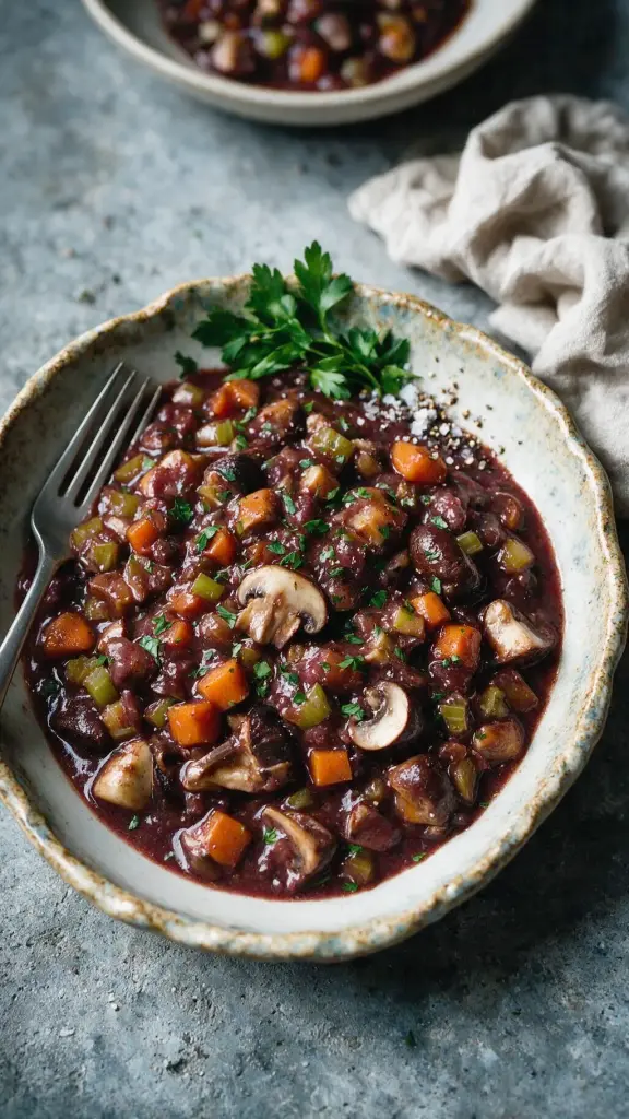 Pilz-Bourguignon mit Rotwein