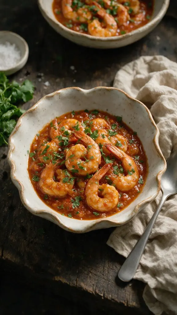 Pochierte Garnelen in Zwiebelsauce