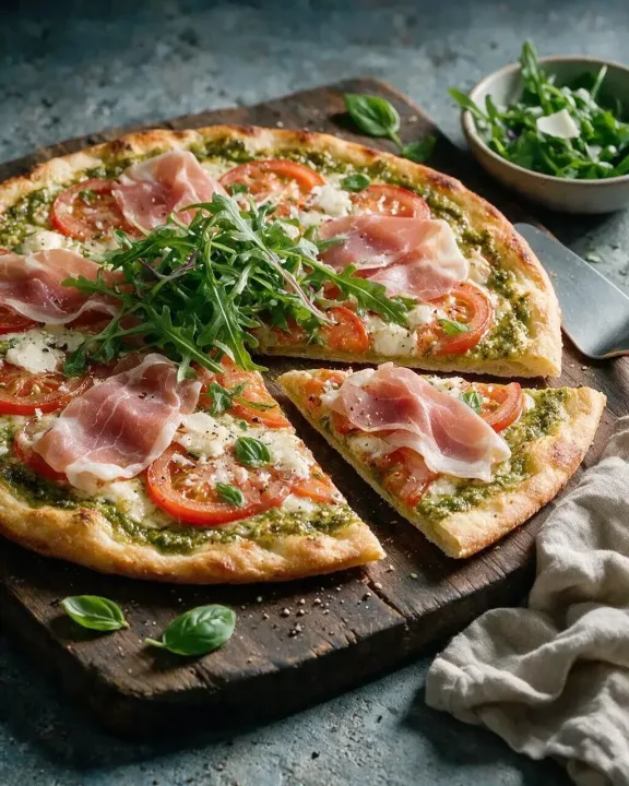 Prosciutto-Pesto-Pizza (KI-Illustration)