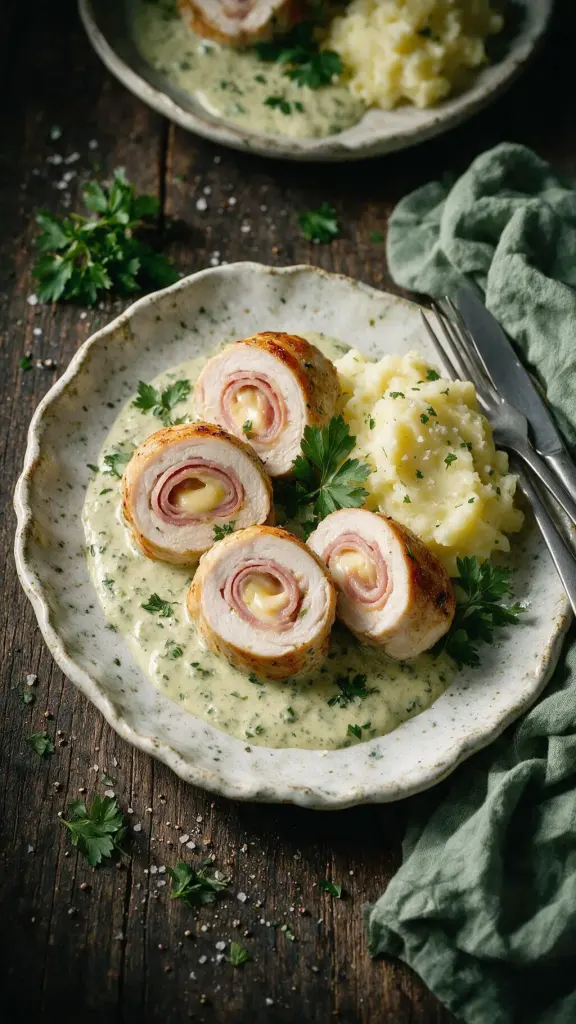 Putenröllchen mit Kräutersauce