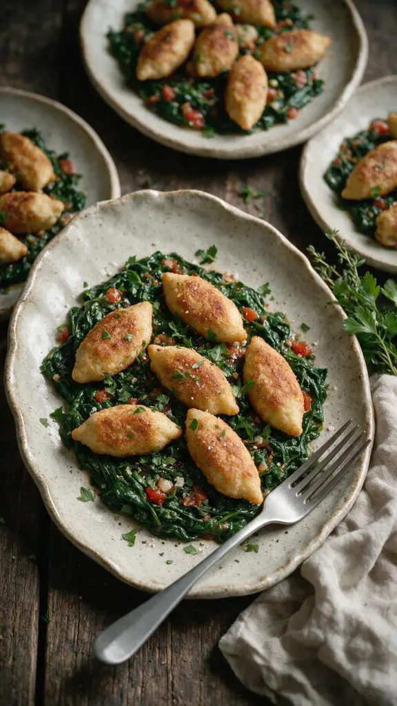Quarkklößchen mit Spinat