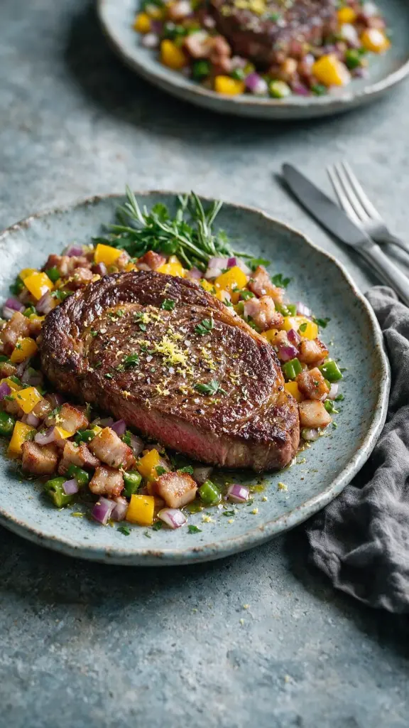 Rib-Eye-Steak mit Röstgemüse