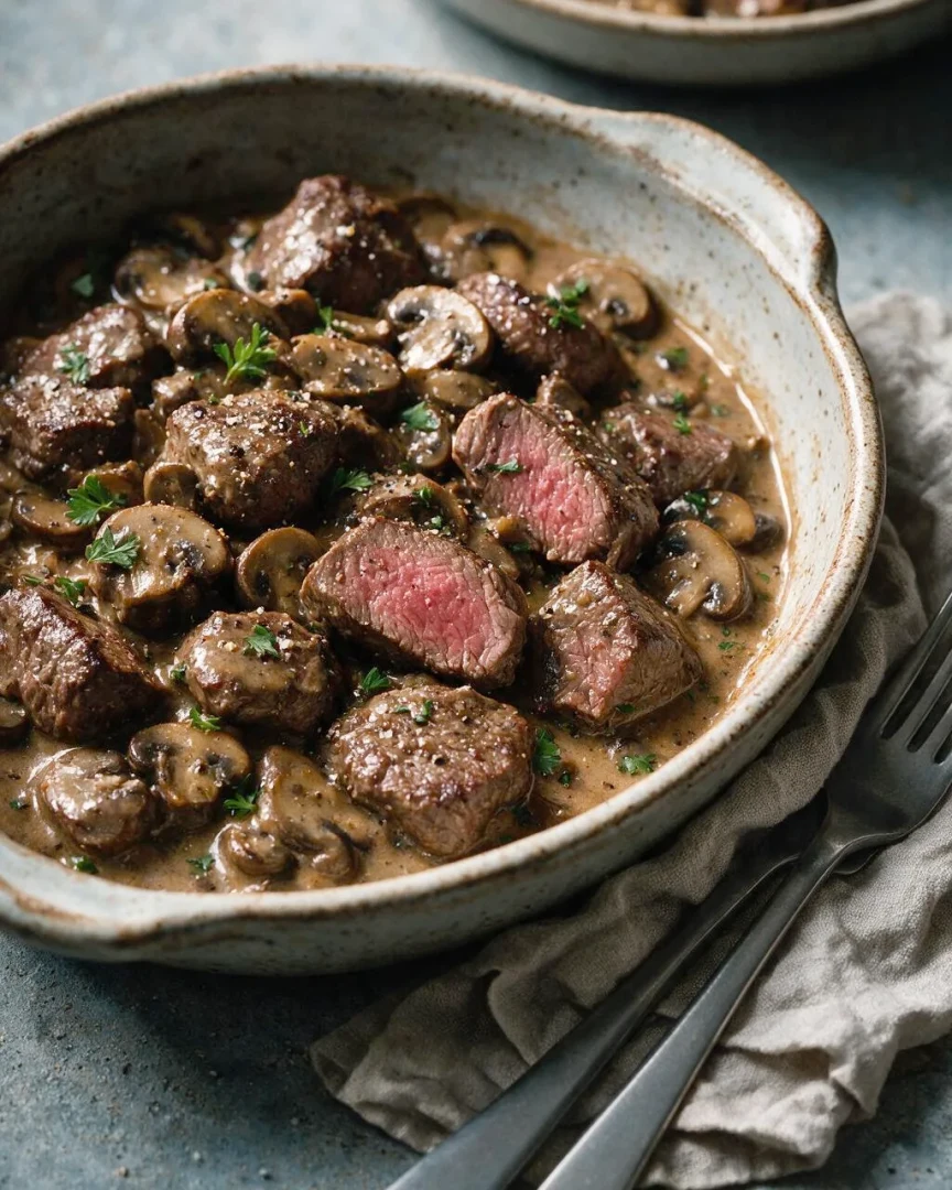 Rinderfilet mit Champignonsoße (KI-Illustration)