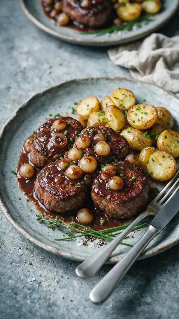 Rinderfilet mit Perlzwiebeln